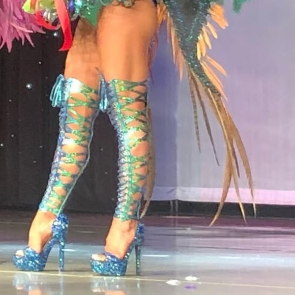 Stunning Blue Satin Competition Sandals – 7.5” High with 2” Platform - Picture 2 of 11